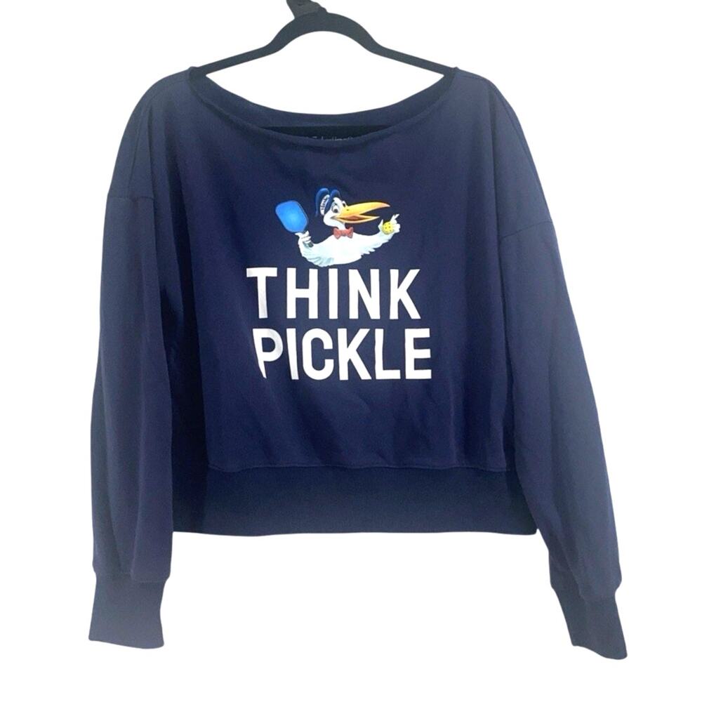 Think Royln Think Pickle Crop Sweatshirt Womens M/L Blue Vlasic Pickleball